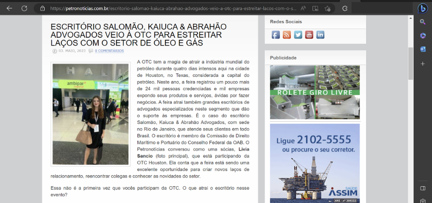 Escritório Salomão, Kaiuca & Abrahão Advogados veio à OTC para estreitar laços com o setor de óleo e gás