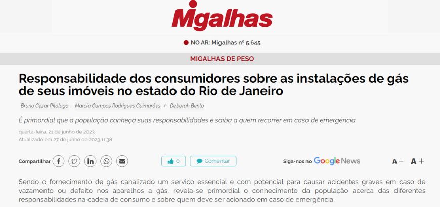 Responsabilidade dos consumidores sobre as instalações de gás de seus imóveis no estado do Rio de Janeiro